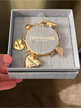 True Religion Gold Heart Charm Bracelet